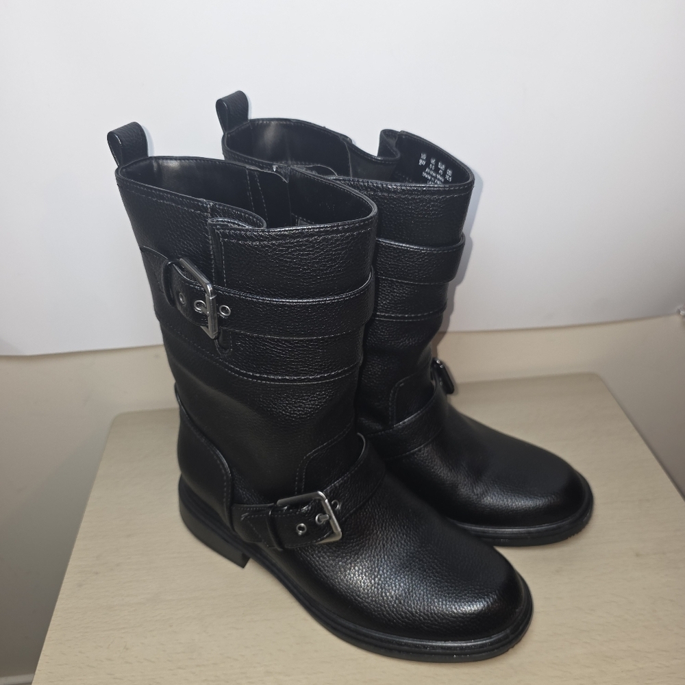 Naturalizer Women's Black Faux Leather Latoya Moto Mid-calf Boots Size 9